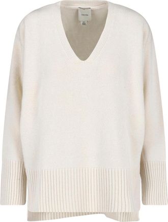 Calvin Klein White Wool Asymmetrical Hem Sweater