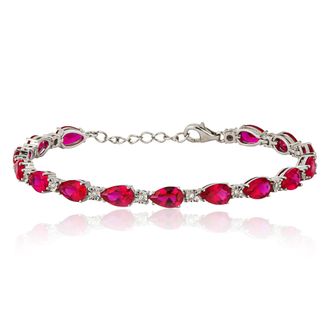 MAX + STONE 925 Sterling Silver Real Diamond and Gemstone Tennis Bracelet-Adjustable Length