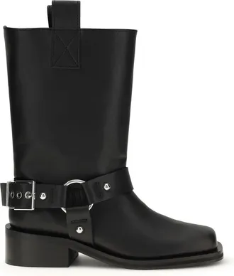 Ganni Womens Biker Boots Black Calf Leather