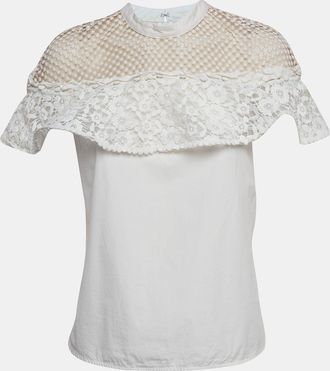 Self Portrait Self Portrait White Guipure Lace Detachable Yoke And Cotton Hudson Top
