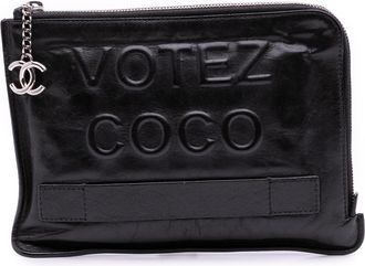 Chanel Pre-owned Womens Votez Coco Leather Clutch - Black - One Size