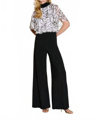 Joseph Ribkoff Foiled Floral Flared Jumpsuit In Black/vanilla