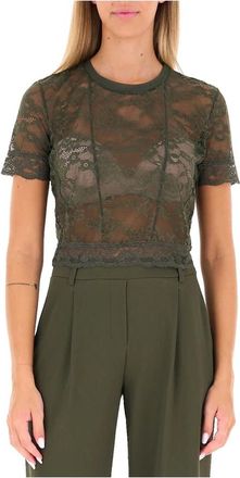 Patrizia Pepe Lace Crop Top - Dames - Tops - Groen - Maat: L Synthetisch