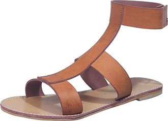 Generic Cocila Sandals For Women Size 6 Summer Big Open All- Roman Ladies Flat WomenS (Brown, 6.5) 5 Wide Fit Heels Cream Womens Strappy Brown Orthopedic Cour