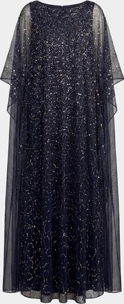 Mac Duggal Embellished Mesh Caftan Maxi Dress