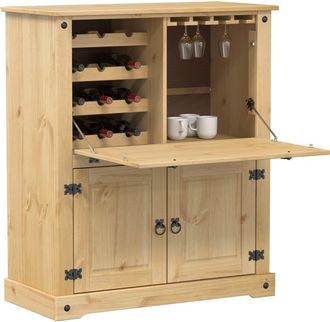 Berkfield Home Wine Cabinet Corona 97x45x114 cm Solid Wood Pine in Brown | Size: 97 x 45 x 114 cm