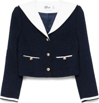 Self Portrait Blauw Buitenkleding Pf 25-034J Stijl - Dames - Blazers - Blauw - M - Tweed - Jassen