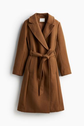 H&M Mantel mit Bindeg&uuml;rtel - Dunkelbeige