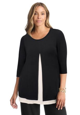 Jessica London Crew Neck Double Layered Tunic in Black Ivory at Nordstrom, Size Medium