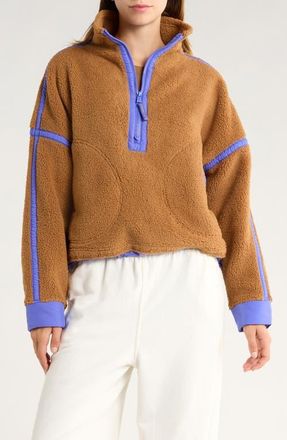 Free People FP Movement Mountain High Fleece Half Zip Pullover in Twig Combo at Nordstrom, Size X-Small