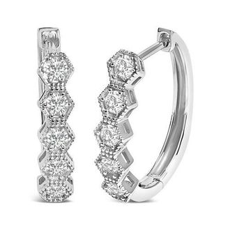 House of Brilliance 14K Gold 1/2 Ct Diamond Earring Zig-Zagging Geometric Hoop Earrings in White at Nordstrom
