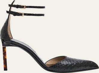 Tom Ford Python Stamped Leather Double Ankle Strap Pumps