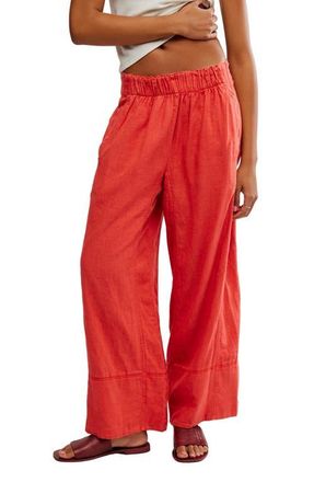 Free People Days End Pull-On Linen Blend Wide Leg Pants in Poppy Red at Nordstrom, Size Medium
