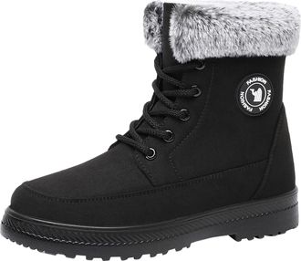 Generic Womens Ankle Boots Fleece Plush Lined Warm Snow Boots Lace Up Flat Non-Slip Cosy Short Booties Ladies Lightweight Casual Shoes Autumn Winter Size 4.5