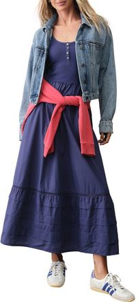 Marine Layer Lexi Rib & Poplin Sleeveless Midi Dress in Navy at Nordstrom, Size X-Large