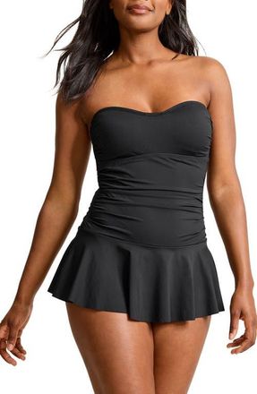 Tommy Bahama Novelty Skirted UPF 50+ One-Piece Swimsuit in Black at Nordstrom, Size 10
