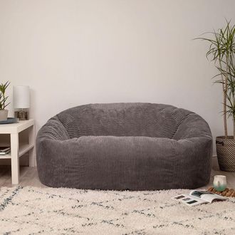 Icon Brand Soul Giant Corduroy Bean Bag Charcoal Grey 2-Seater Bean Bag Chair