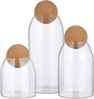 OEM Juego De Tres Tarros De Cristal, Con Tapa Herm&eacute;tica, Tapa De Madera Y Tapa Esf&eacute;rica Transparente Tarros Para Dulces, Tarros De Conservas, Recipientes 