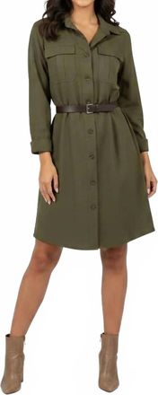 She + Sky Womens Long Sleeve Woven Utility Dress In Olive
