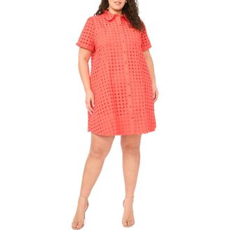 CeCe by Cynthia Steffe Eyelet Short Sleeve Cotton Shirtdress in Cayenne at Nordstrom, Size 14W