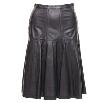 Oscar De La Renta Black Leather Silk Lined Skirt