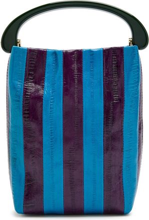 Dries Van Noten Crisp Striped Glossed Leather top Handle bag - Turquoise - One Size