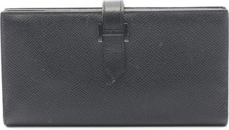 Herm&egrave;s Black Epsom Leather Long Wallet (Bi-Fold) (Pre-Owned)