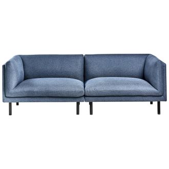 Beliani Sof&aacute; 3 Plazas Tapizado Tela De Poli&eacute;ster Patas De Hierro Muebles Sala De Estar Azul Oscuro Vorgod