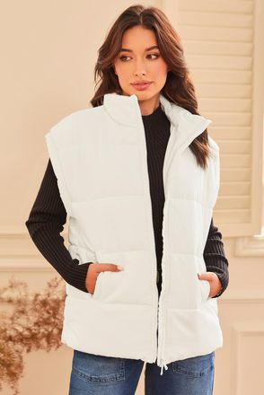 Azura Exchange Womens Puffer Vest Quilted Stand Collar - Ivory - Size X-Large