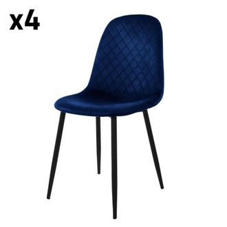 ML Design Lote de 4 sillas de comedor de terciopelo, azul oscuro