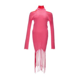 Bottega Veneta Knitted Dresses, female, Pink, L, Fringed Long Dress