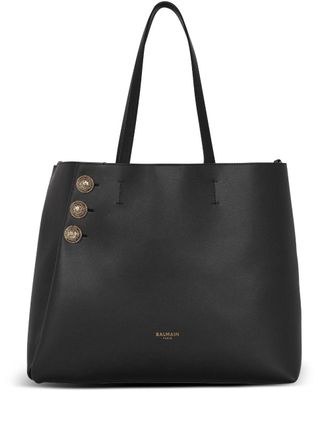 Balmain Embl&egrave;me leather tote bag - Black