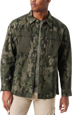 G.H. Bass & Co. Bass Outdoor Shirt Jacket Men Green Camo Snap Front Relaxed Fit Workwear UPS1290