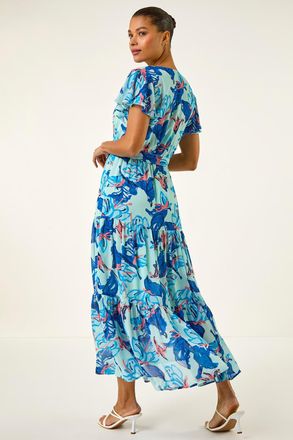 Roman Floral Tiered Tie Waist Dress