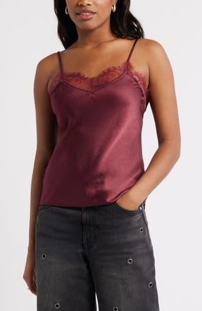 Open Edit Lace Trim Cami in Burgundy Tannin at Nordstrom Rack, Size Small