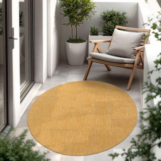 Paco Home Paco Home - Alfombra Exterior Interior Balc&oacute;n Terraza Alfombra Cocina Monocolor Jaspeado Amarillo, &Oslash; 160 Cm Redon