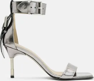 AllSaints Leather Noir Square Toe Heeled Sandal, Size: 6