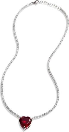 Savvy Cie Jewels Sterling Silver & Lab Sapphire Tennis Necklace in Red at Nordstrom