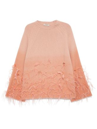 Elie Saab feather embellished knit sweater - women - Wool/Cashmere - M - Pink