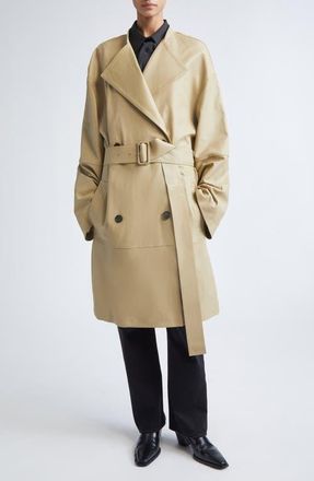 Toteme Collarless Leather Coat in Rye at Nordstrom, Size 2 Us