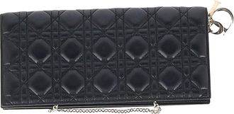 Dior Pre-owned Womens Cannage Lady Convertible Clutch Crossbody Bag in Black Lambskin Leather Canvas - One Size
