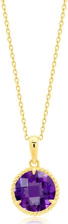 MAX + STONE 14k Yellow or White Gold Roped Halo 6mm Round Gemstone Pendant Necklace