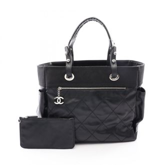 Chanel Black Coated Canvas Leather Handbag Tote Bag (Pre-Owned)