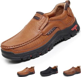 Generic Mens Handcrafted Leather Waterproof Non-Slip Orthopaedic Ankle Boots, Slip on Sports Loafers Moccasins Business Sneaker (10.5,Light Brown)