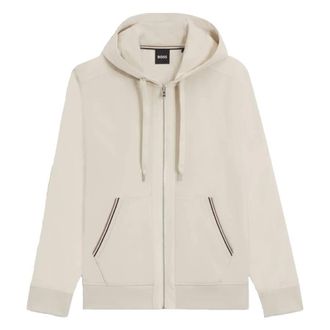 HUGO BOSS Cotton-Terry Zip-Up Hoodie With Signature-Stripe Trims, Size Small