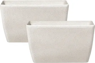 Beliani Conjunto De 2 Macetas Beige Claro 74 X 32 Cm Mezcla De Piedra Flores Baris