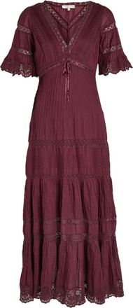 LoveShackFancy Marlowe midi-jurk met kanten detail - Rood