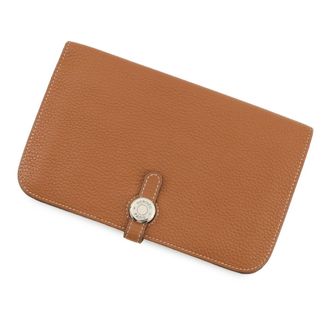 Herm&egrave;s Beige Brown Beige Gold Togo Leather Coin Purse/Coin Case (Pre-Owned)