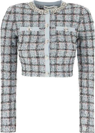 Self Portrait Cardigan met ruitpatroon - Dames - Blazers - Blauw - L - Katoen - Jassen