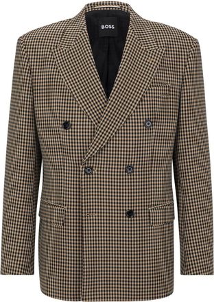 HUGO BOSS Mens Houndstooth Patterned Blazer in Beige - Size 42 (Chest)